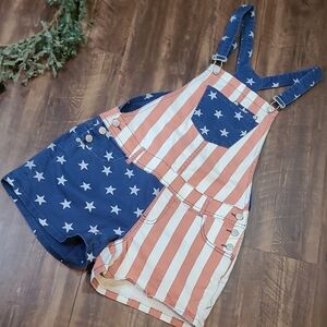 American Rag Juniors Short Overalls in Red, White, and Blue 5